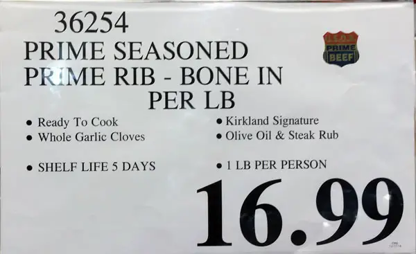 Prime Rib Price Tag