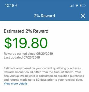 The Costco app now shows you your 2% reward!