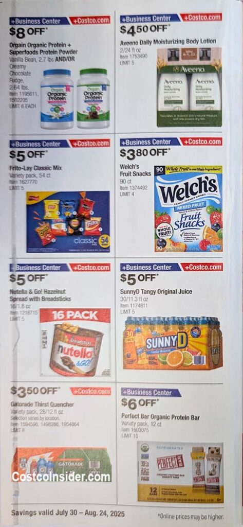 Costco August 2025 Coupon Book Page 1
